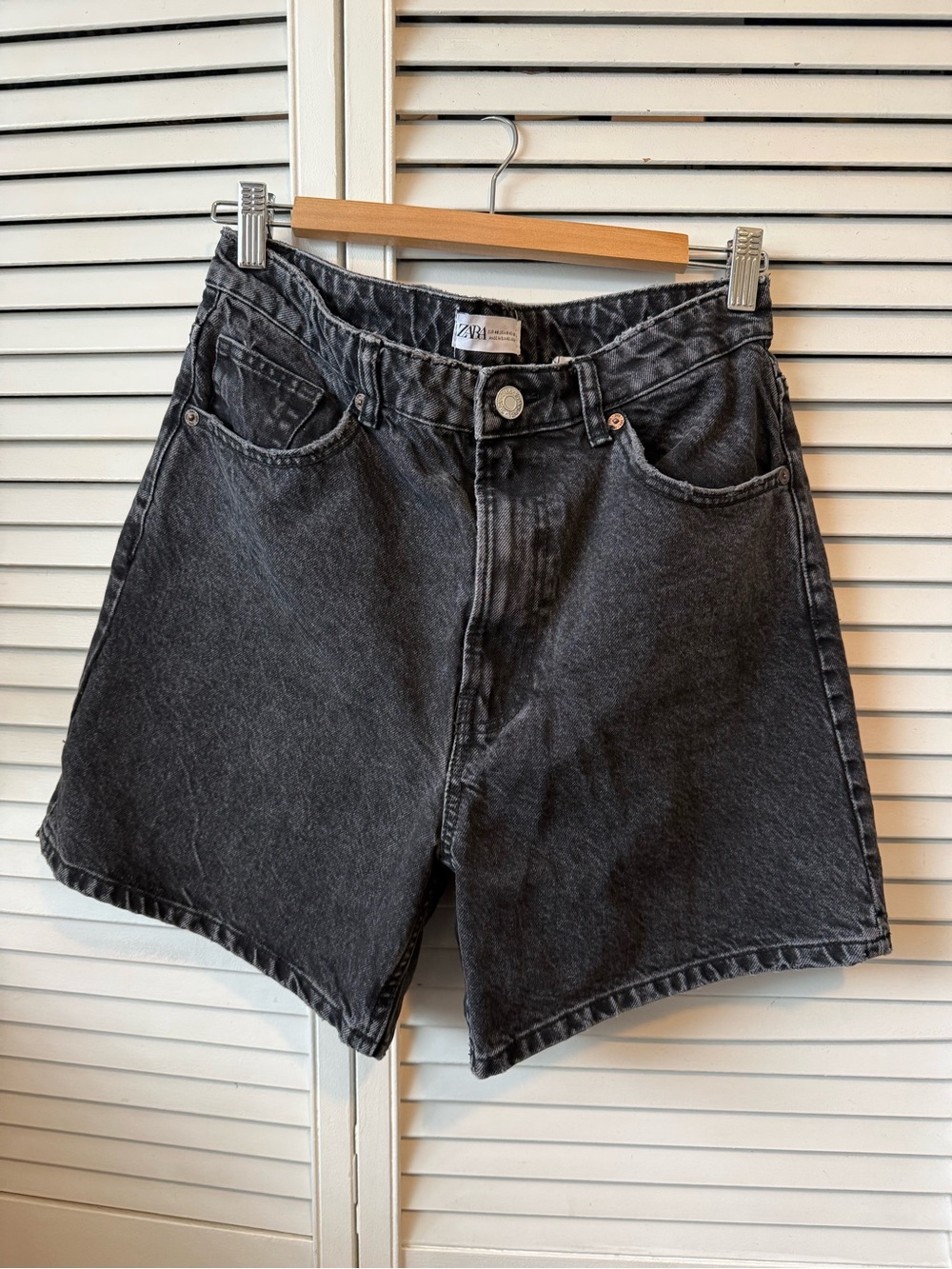 Zara Black Washed Denim High-Rise Shorts